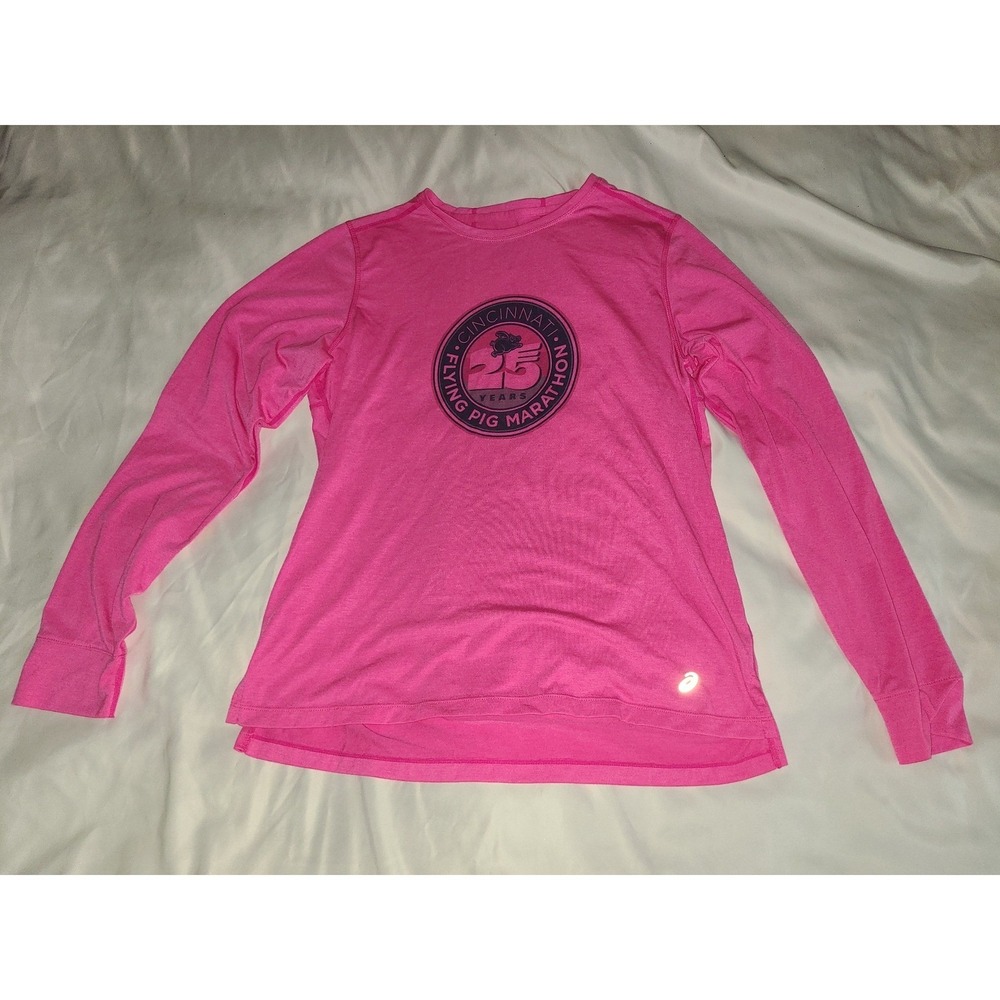 Asics Cincinnati Flying Pig Marathon 25 Years Pink Running Shirt Womens Large
